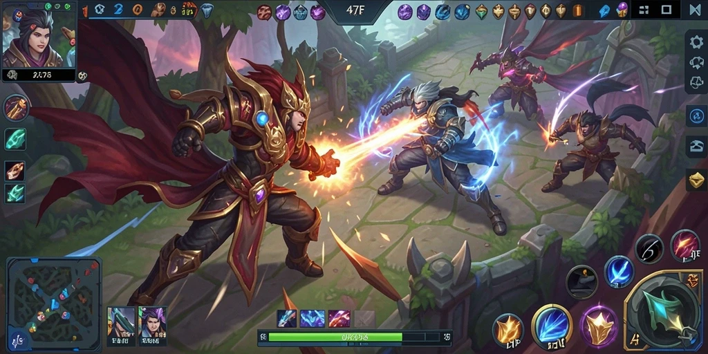 Tangkapan layar dari gameplay seru 47F di arena MOBA.