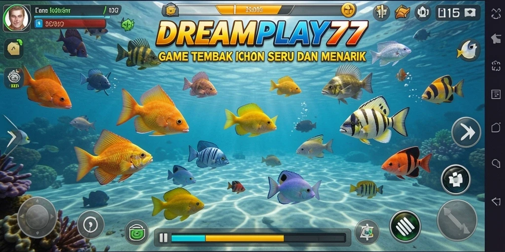 Tampilan gameplay seru dari DREAMPLAY77 saat menembak ikan.