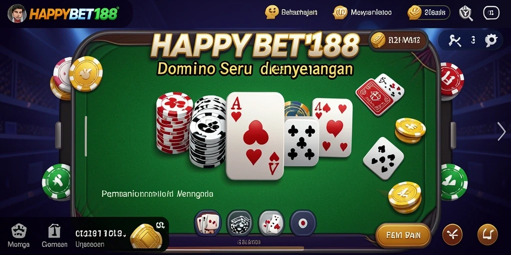 Tampilan gameplay Domino dari aplikasi HAPPYBET188 yang mengasyikkan.