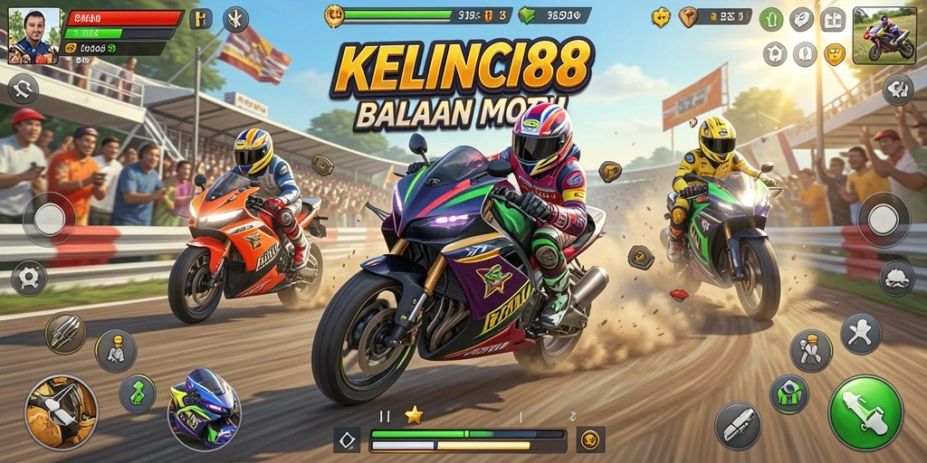 Gameplay seru di KELINCI88 dengan balapan motor cepat.
