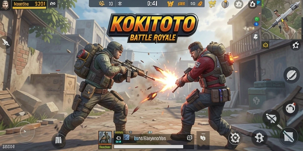 Tampilan gameplay intens saat bertempur di arena Battle Royale KOKITOTO.