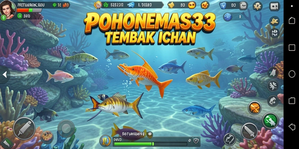 Tangkapan layar permainan POHONEMAS33 menampilkan aksi tembak ikan yang seru.