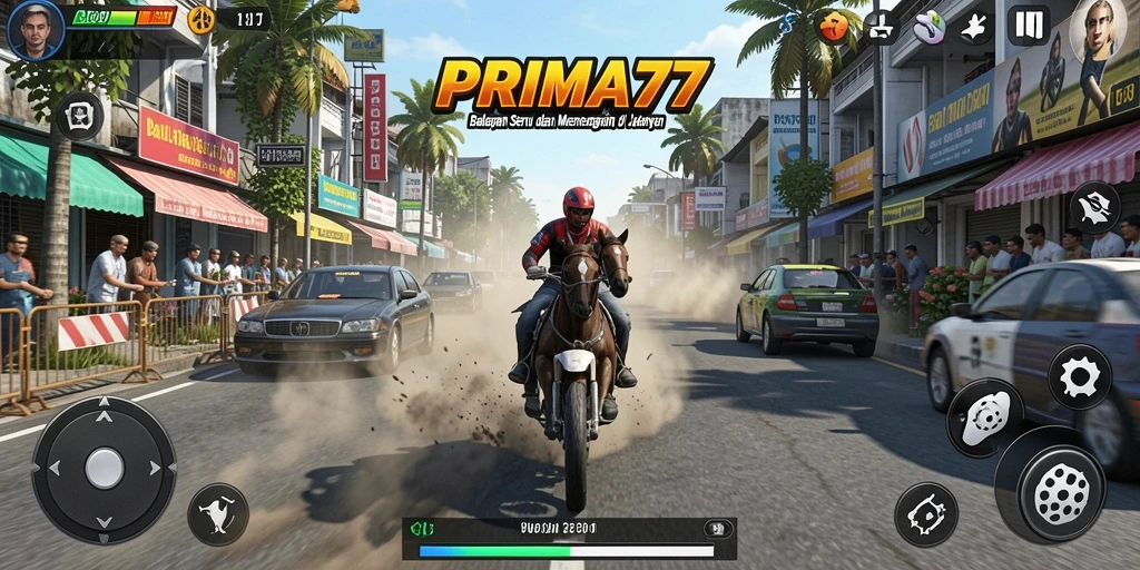 Tampilan gameplay balapan mendebarkan di PRIMA77.